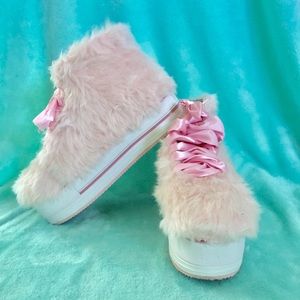 YRU Pink Elevation Fuzzy Platform Shoes